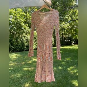 M by Missoni Multicolor Patterned Wool Knit Long Sleeve Vneck Midi Dress Sz US 4